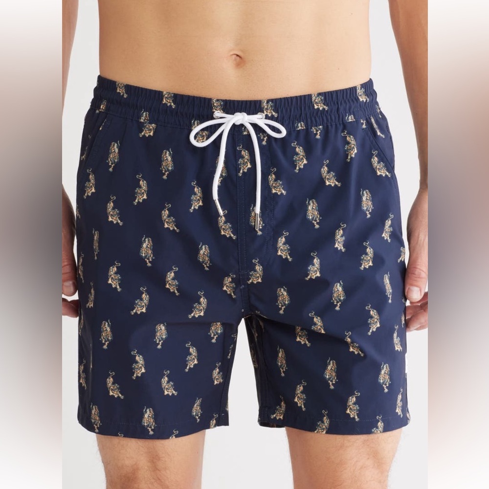 Navy Swim Shorts with Pattern